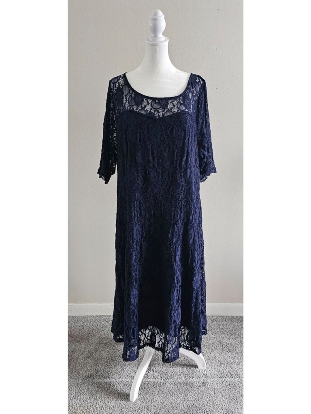 NWT Pinup Fashion Womens Navy Blue Lace Midi Dress 20W Whimsygoth Fairy Witchy